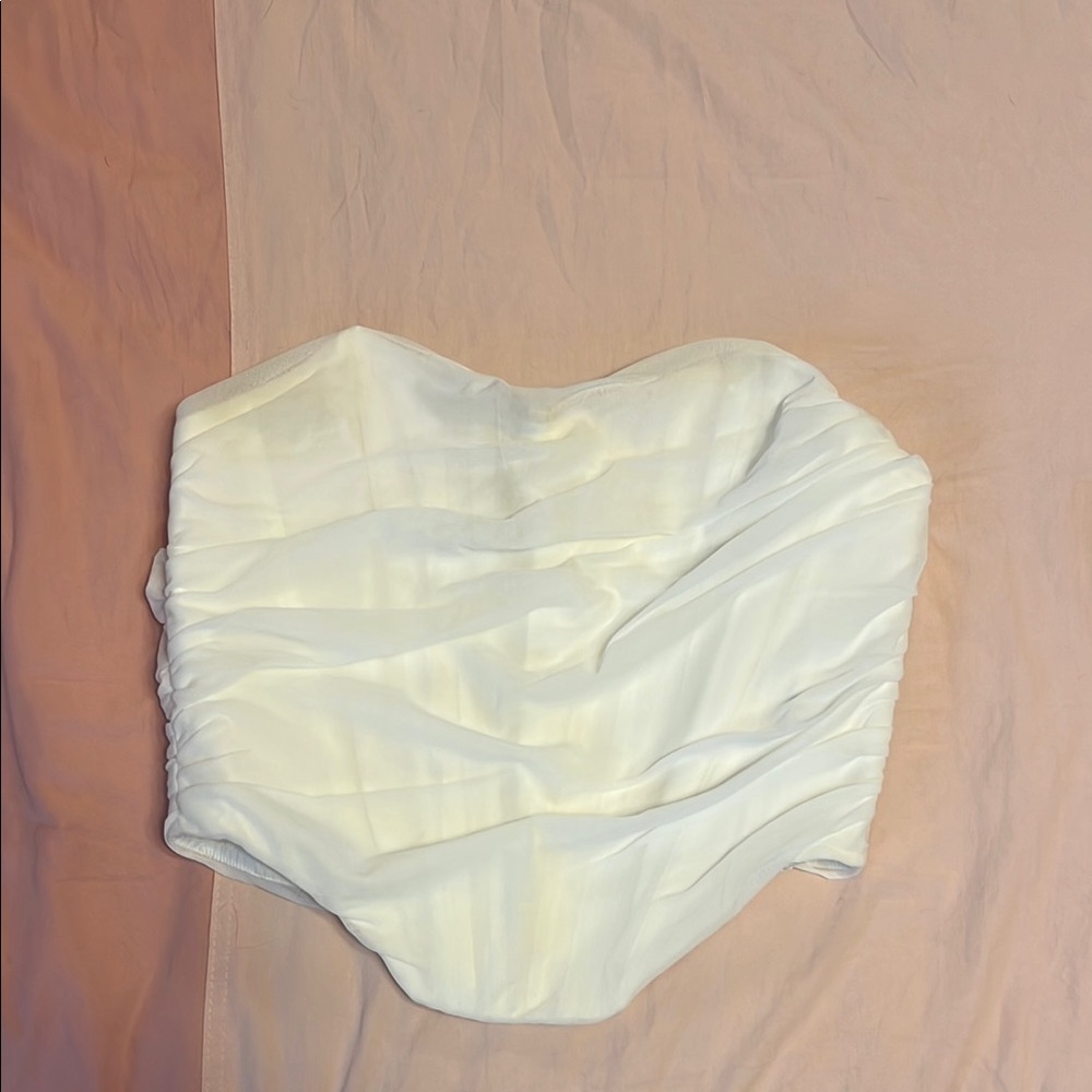 Elegant White Ruched Strapless Top